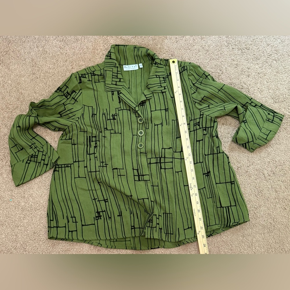 Habital Top Womens Small Green Black Long Sleeve Button Casual Ladies Preppy - Picture 5 of 6